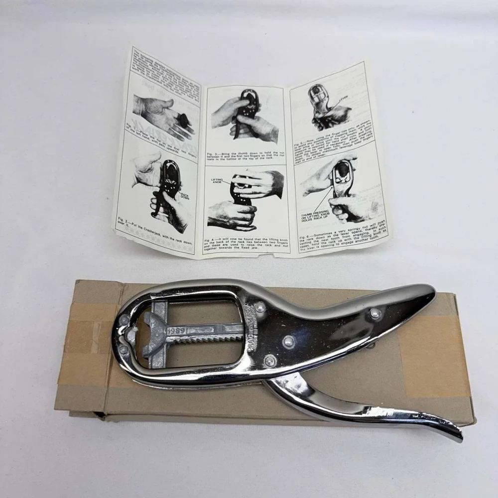 Vintage Crackerjack Nutcracker Made in England Brookstone Chrome Tool with Box